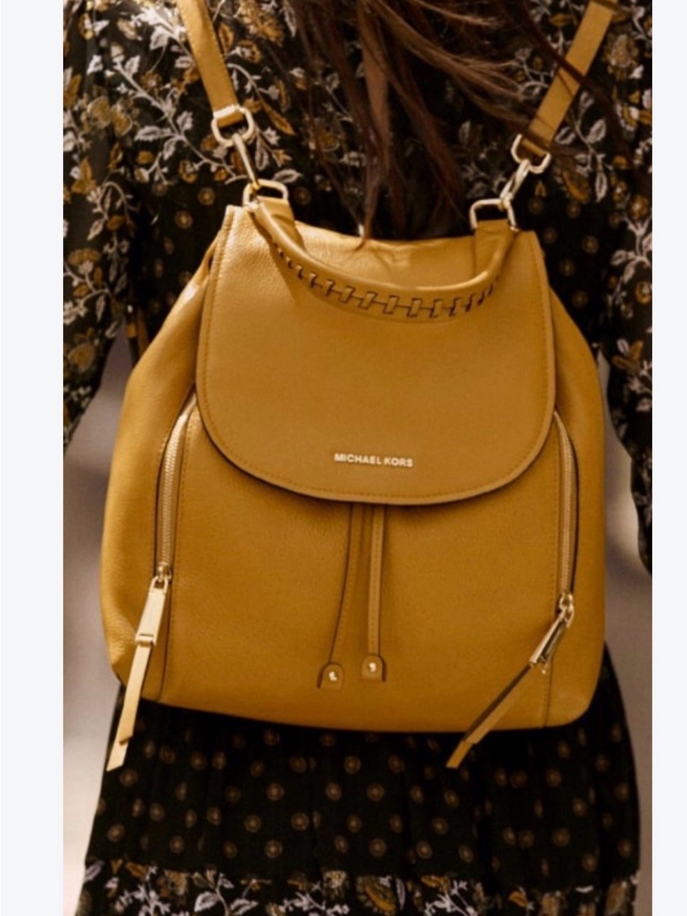 Michael Kors Chestnut Pebbled Leather Drawstring Backpack - Picture 9 of 9